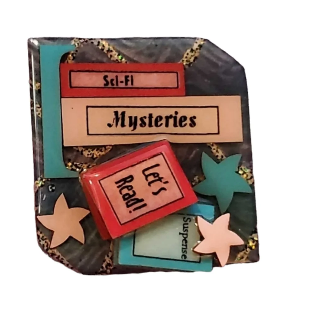 Enamel Book Pins by Lucinda Hand Designed Handmade Brooch 2x2